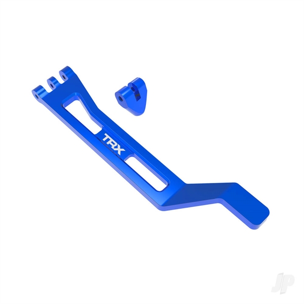 Battery hold-down, hold-down post (blue-anodised 6061-T6 aluminium), 3x15mm BCS (with threadlock) (1)