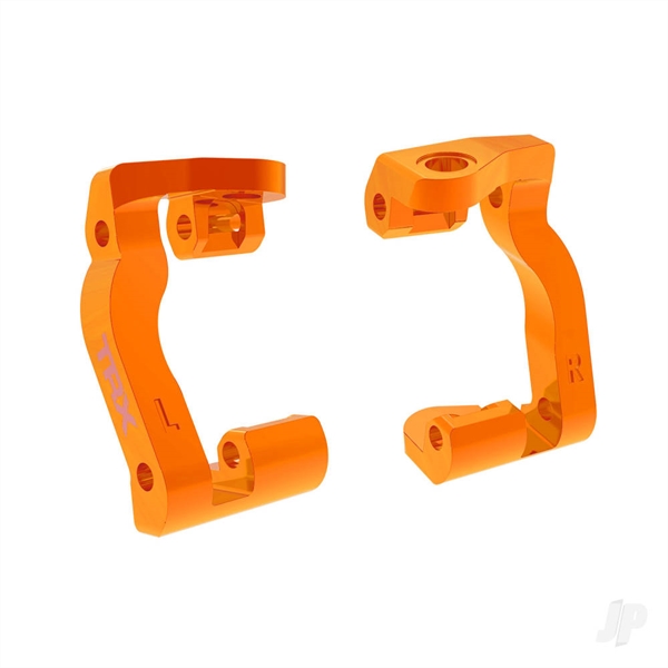 Caster blocks (c-hubs), 6061-T6 aluminium (orange-anodised), left & right
