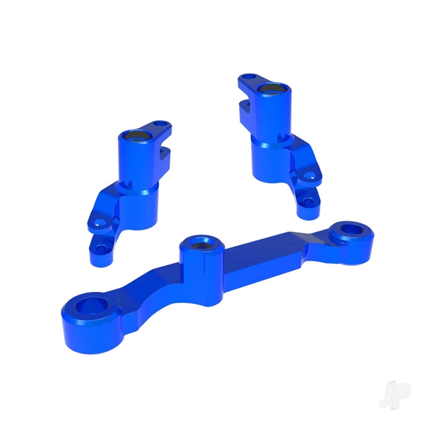 Steering bellcranks, draglink (blue-anodised 6061-T6 aluminium), 3x13mm SS (with threadlock) (2), 3x12mm BCS (with threadlock) (2), 5x8x2.5mm ball bearings (2), 5x10x4mm ball bearings (2)
