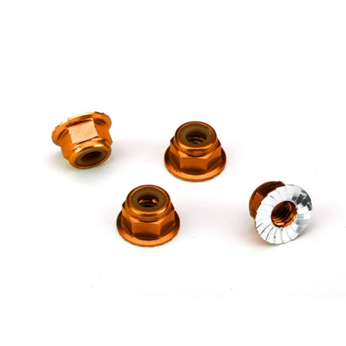 Nuts, aluminium, flanged, serrated (4mm) (orange-anodised) (4)