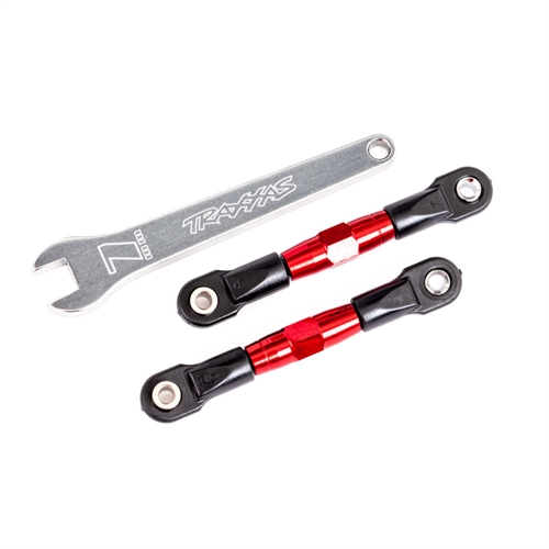 Camber links, rear (TUBES red-anodised, 7075-T6 aluminium, stronger than titanium) (2) (assembled with rod ends and hollow balls)/ aluminium wrench (1) (fits Drag Slash)