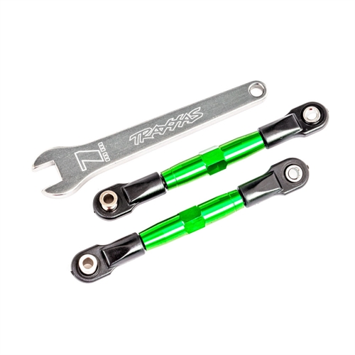Camber links, front (TUBES green-anodised, 7075-T6 aluminium, stronger than titanium) (2) (assembled with rod ends and hollow balls)/ aluminium wrench (1) (fits Drag Slash)