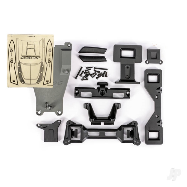 Body conversion kit, Rustler (includes front & rear body mounts, latches, hardware) (for clipless mounting)