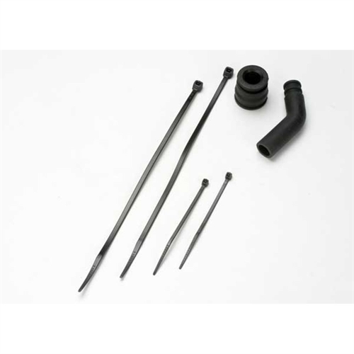 Pipe coupler, molded (black) exhaust deflecter w/ cable ties