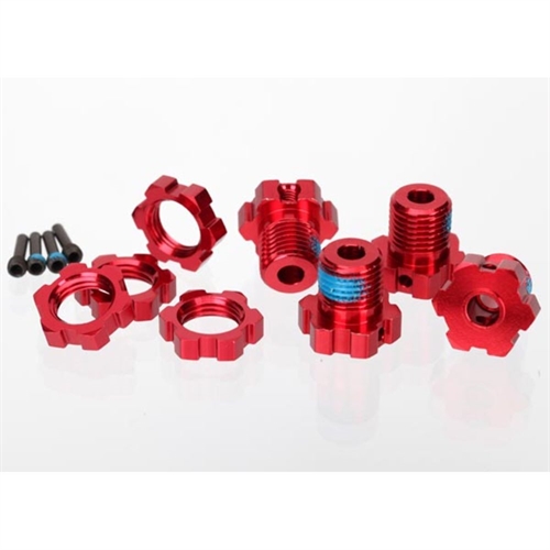 Wheel Hubs, splined, 17mm (red-anodised)(4)/wheel nuts, spli