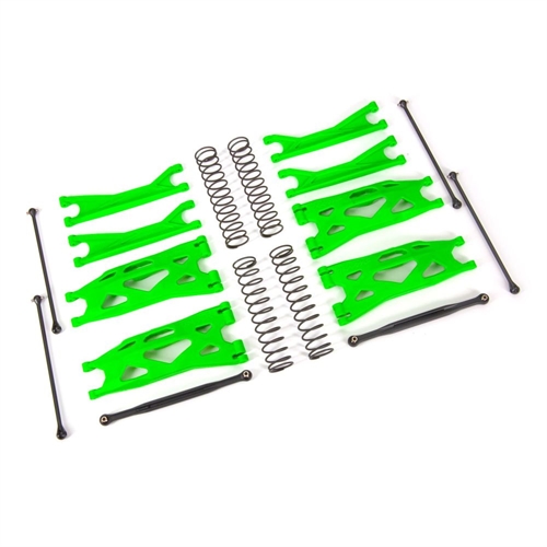 Suspension kit, X-Maxx WideMaxx, green (includes front & rear suspension arms, front toe links, driveshafts, shock springs)