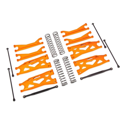 Suspension kit, X-Maxx WideMaxx, orange (includes front & rear suspension arms, front toe links, driveshafts, shock springs)
