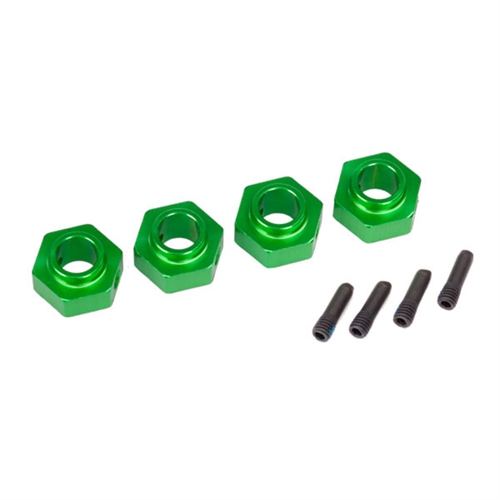 Wheel hubs, 12mm hex, 6061-T6 (green-anodized) (4)/ screw pi