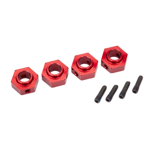 Wheel hubs, 12mm hex, 6061-T6 (red-anodized) (4)/ screw pin