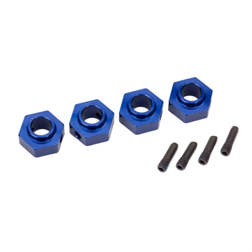 Wheel hubs, 12mm hex, 6061-T6 (blue-anodized) (4)/ screw pin