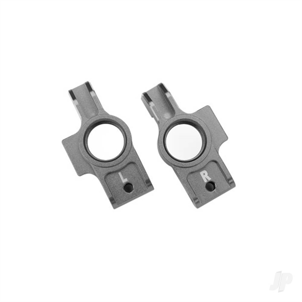 Carriers, stub axle, 6061-T6 aluminium (gray-anodised), left & right/ 3x12mm BCS (with threadlock) (2)/ 2.5x6mm BCS (with threadlock) (2)
