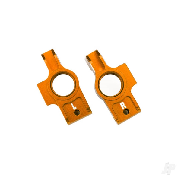 Carriers, stub axle, 6061-T6 aluminium (orange-anodised) (left & right)/ 3x12mm BCS (with threadlock) (2)/ 2.5x6mm BCS (with threadlock) (2)