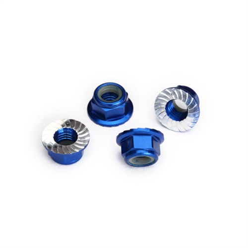 Nuts, 5mm flanged nylon locking (aluminum, blue-anodized, se