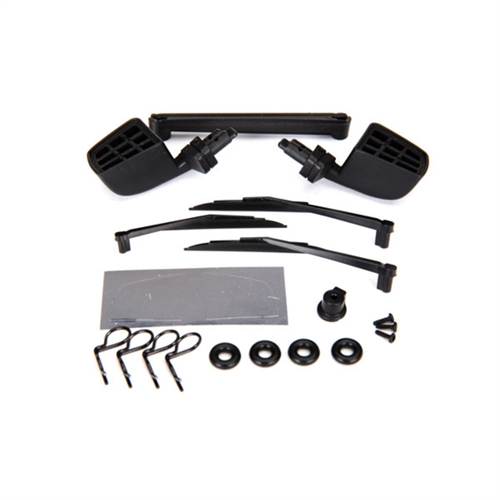 Mirrors, side, black L&R/windshield wipers/ wiper retainers