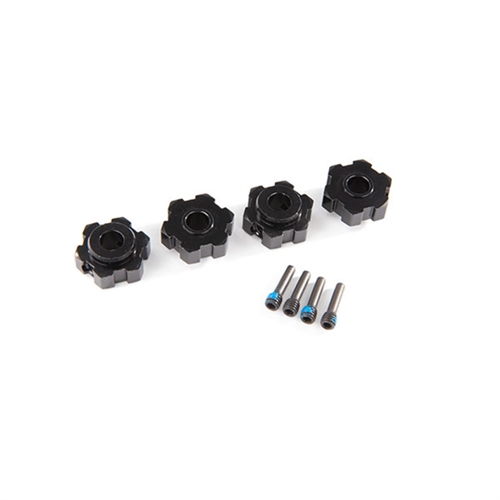 Wheel hubs, hex, aluminium (black-anodized) (4pcs) / 4x13mm screw pins (4pcs)