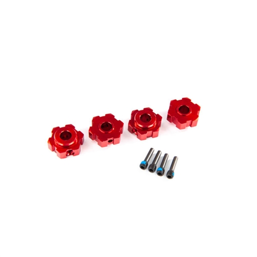 Wheel hubs, hex, aluminium (red-anodized) (4pcs) / 4x13mm screw pins (4pcs)