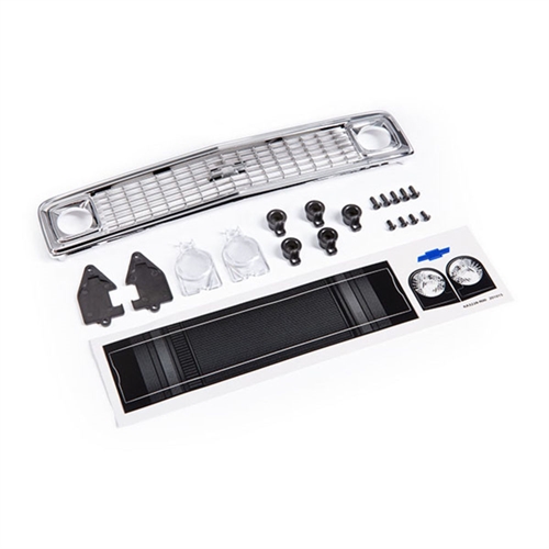 Grille, Chevrolet Blazer (1972)/ grille retainers (5)/ headlight housing (2)/ lens (2)/ 2.6x8 BCS (5)/ 2.5x6 BCS (4) (fits #9111 body)