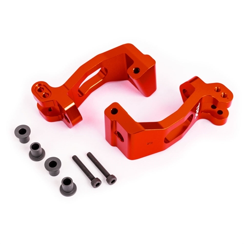 Caster blocks (c-hubs), 6061-T6 aluminium (red-anodised), left & right/ kingpin bushings (4)
