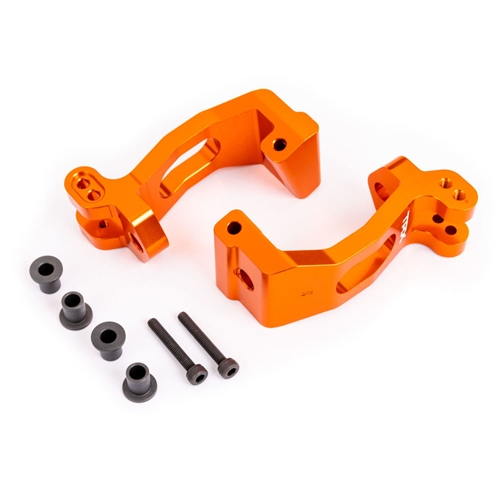 Caster blocks (c-hubs), 6061-T6 aluminium (orange-anodised), left & right/ kingpin bushings (4)