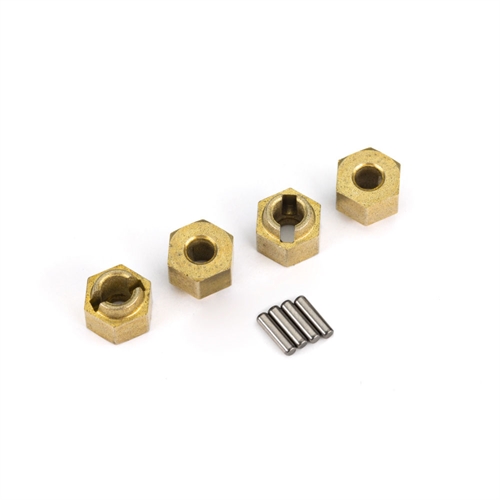 Wheel hubs, 7mm hex (brass) (4)/ axle pins (8)