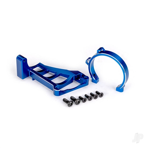 Motor mounts (front & rear) (blue-anodised 6061-T6 aluminium)/
3x10mm CCS (with threadlock) (4)/ 4x12mm BCS (with threadlock) (2)
(for use with #3483 motor)
