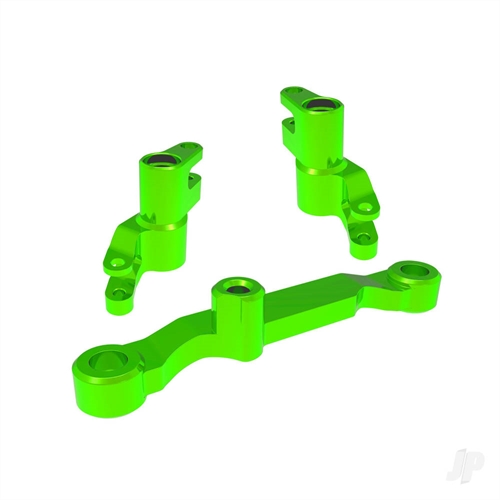 Steering bellcranks, draglink (green-anodised 6061-T6 aluminium), 3x13mm SS (with threadlock) (2), 3x12mm BCS (with threadlock) (2), 5x8x2.5mm ball bearings (2), 5x10x4mm ball bearings (2)