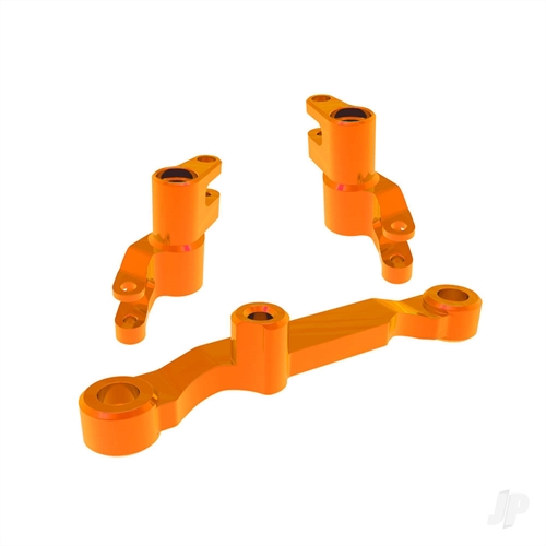 Steering bellcranks, draglink (orange-anodised 6061-T6 aluminium), 3x13mm SS (with threadlock) (2), 3x12mm BCS (with threadlock) (2), 5x8x2.5mm ball bearings (2), 5x10x4mm ball bearings (2)