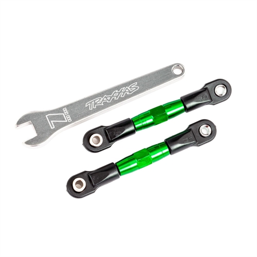 Camber links, rear (TUBES green-anodised, 7075-T6 aluminium, stronger than titanium) (2) (assembled with rod ends and hollow balls)/ aluminium wrench (1) (fits Drag Slash)
