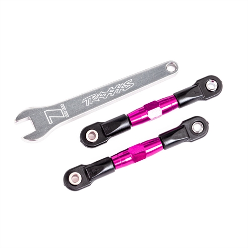 Camber links, rear (TUBES pink-anodised, 7075-T6 aluminium, stronger than titanium) (2) (assembled with rod ends and hollow balls)/ aluminium wrench (1) (fits Drag Slash)