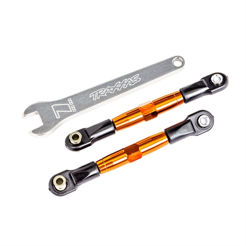 Camber links, front (TUBES orange-anodised, 7075-T6 aluminium, stronger than titanium) (2) (assembled with rod ends and hollow balls)/ aluminium wrench (1) (fits Drag Slash)