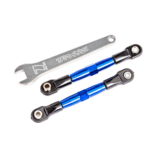 Camber links, front (TUBES blue-anodised, 7075-T6 aluminium, stronger than titanium) (2) (assembled with rod ends and hollow balls)/ aluminium wrench (1) (fits Drag Slash)