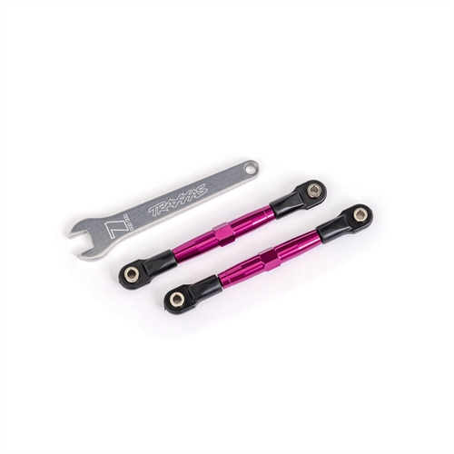 Toe links, front (TUBES pink-anodised, 7075-T6 aluminium, stronger than titanium) (2) (assembled with rod ends and hollow balls)/ aluminium wrench (1) (fits Drag Slash)