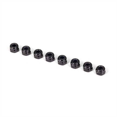 Nuts, 3mm nylon locking, black (8)