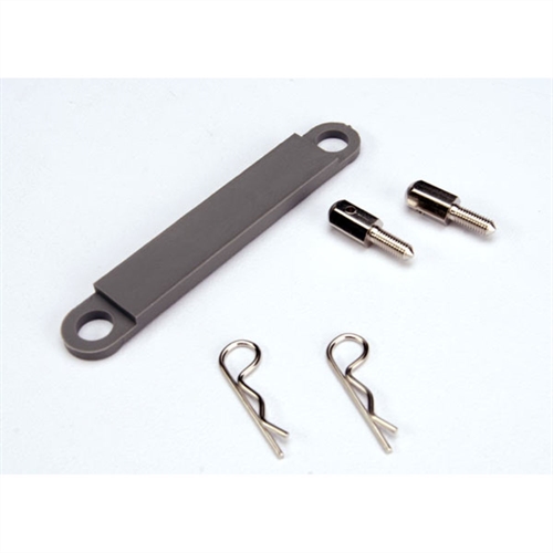 Battery hold-down plate (grey) / metal posts / body clips