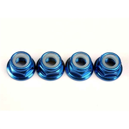 Nuts, 5mm flanged nylon locking (aluminium, blue-anodised)(4