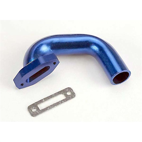 Exhaust header, blue-anodised,gasket (N.4-Tec/Rustler/Sport)
