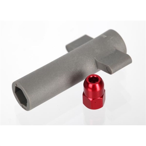 Antenna crimp nut, aluminium (red-anodised)/antenna nut tool