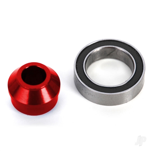 Bearing adapter, 6061-T6 aluminium (red-anodised) (1), 10x15x4mm ball bearing (black rubber sealed) (1) (for slipper shaft)