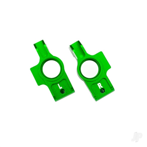 Carriers, stub axle, 6061-T6 aluminium (green-anodised) (left &
right)/ 3x12mm BCS (with threadlock) (2)/ 2.5x6mm BCS (with
threadlock) (2)
