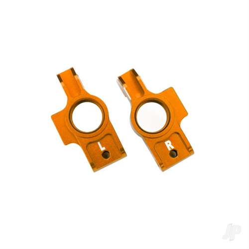 Carriers, stub axle, 6061-T6 aluminium (orange-anodised) (left
& right)/ 3x12mm BCS (with threadlock) (2)/ 2.5x6mm BCS (with
threadlock) (2)
