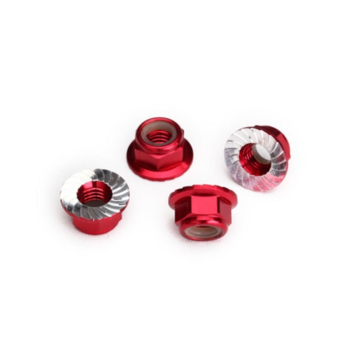 Nuts, 5mm flanged nylon locking (aluminum, red-anodized, ser