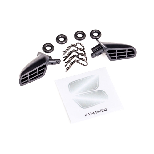 Mirrors, side (left & right)/ o-rings (4)/ body clips (4) (fits
#9421 body)
