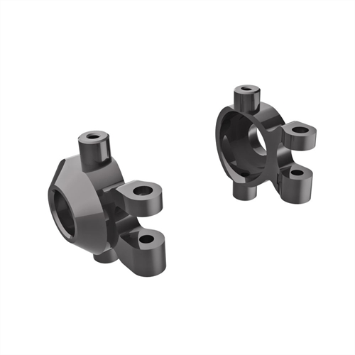 Steering blocks, 6061-T6 aluminium (dark titanium-anodised) (left
& right)/ 2.5x12mm BCS (with threadlock) (2)/ 2x6mm SS (with
threadlock) (4)
