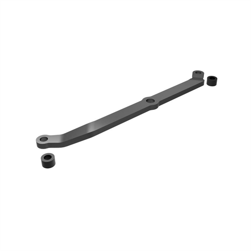 Steering link, 6061-T6 aluminium (dark titanium-anodised)/ servo horn, metal/ spacers (2)/ 3x6mm CCS (with threadlock) (1)/ 2.5x7mm SS (with threadlock) (1)