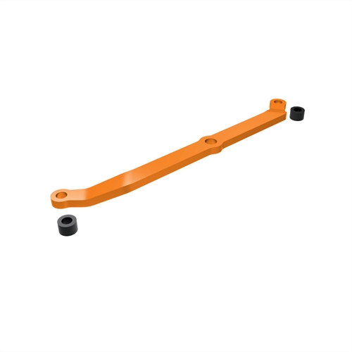 Steering link, 6061-T6 aluminium (orange-anodised)/ servo horn, metal/ spacers (2)/ 3x6mm CCS (with threadlock) (1)/ 2.5x7mm SS (with threadlock) (1)
