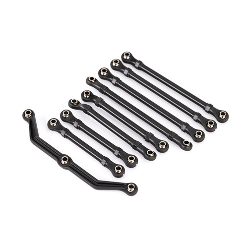 Suspension link set, complete (front & rear) (includes steering
link (1), front lower links (2), front upper links (2), rear links
(4)) (assembled with hollow balls) (fits 1/18 scale vehicles with
long wheelbase)
