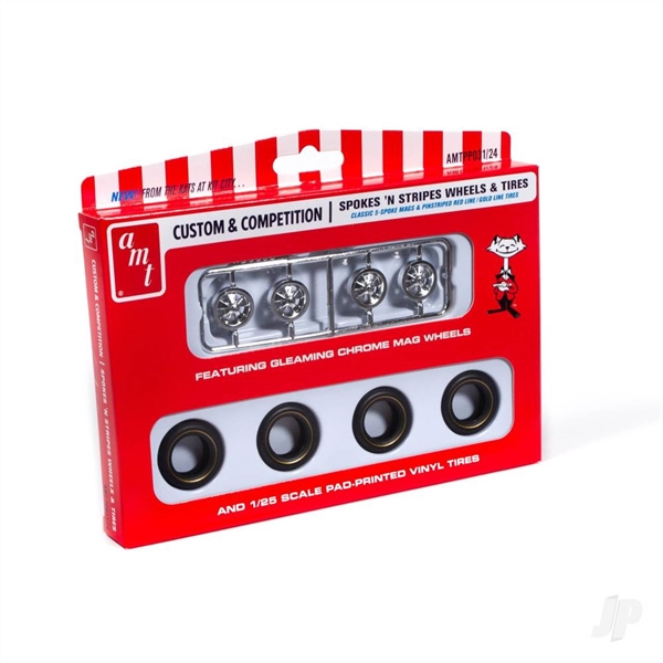 Spokes & Stripes Wheel & Tire Pack (Works with many vintage muscle, custom & street rod car kits)