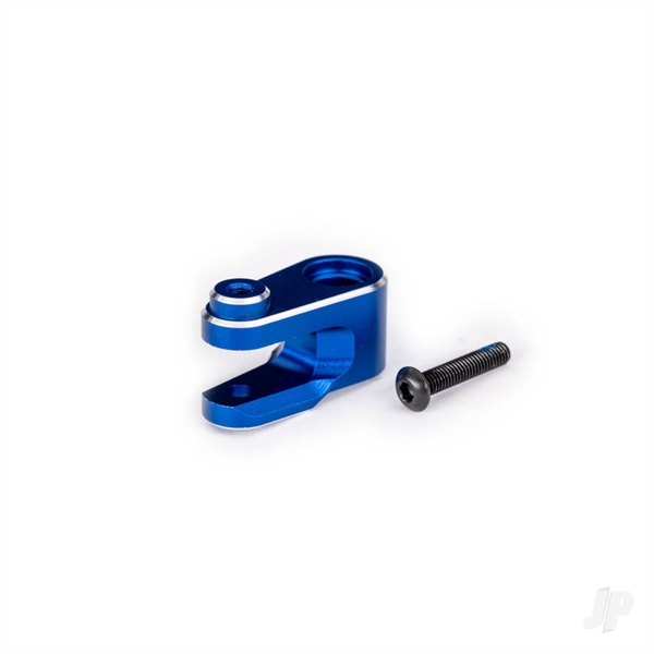 Servo horn, steering, 6061-T6 aluminium (blue-anodised)/ 3x15mm BCS (with threadlock) (1)