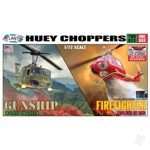 1:72 Snap Huey Helicopter 2 Pack Gunship/ Firefighter