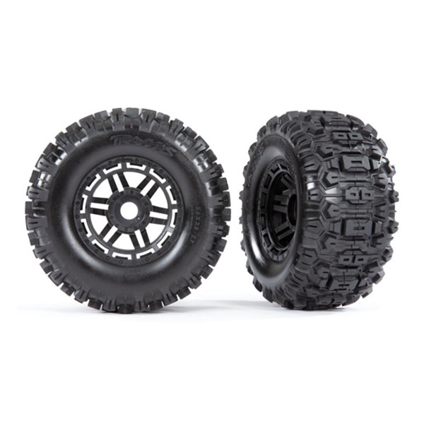Tires & wheels, assembled, glued (black wheels, dual profile (2.8' outer, 3.6' inner), Sledgehammer tires, foam inserts) (2) (17mm splined) (TSM rated)